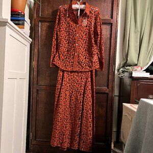 VINCE LACE EYELET BLOUSE & SKIRT SET RUSTIC AMBER SIZE M/10 **NWT**